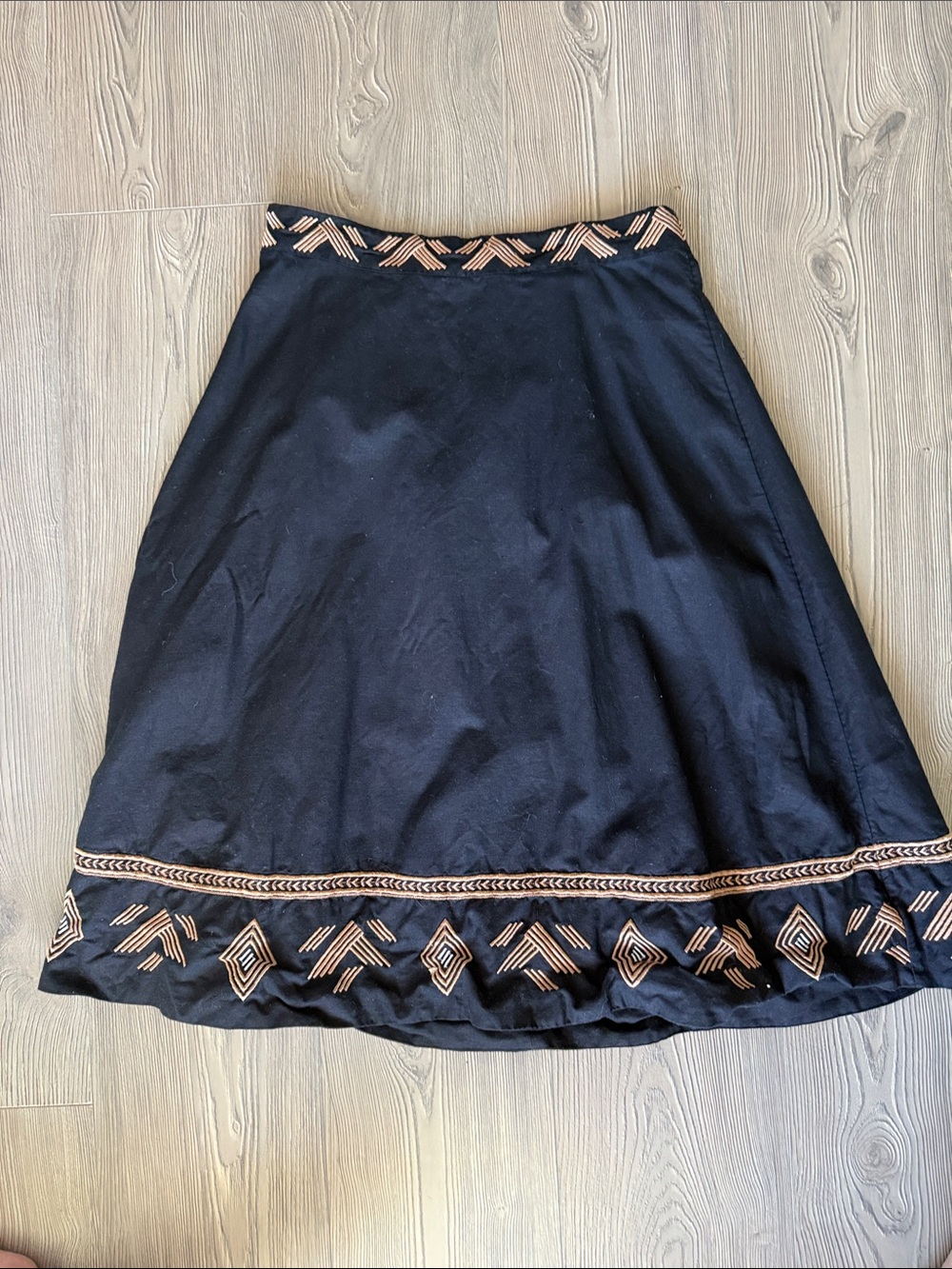 Banana Republic Black A-Line Skirt with Tan Embroidery